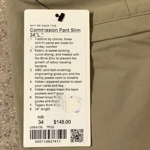 Lululemon Mens 34x34 Commission Pants NWT